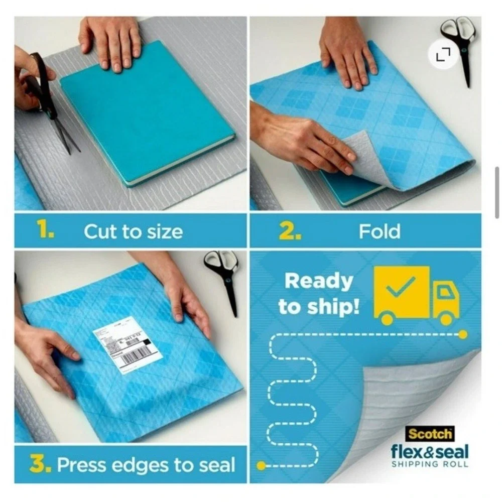 Scotch Flex & Seal Shipping Roll 15 in x 50ft Blue NEW Large Roll Discontinued